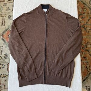 Brown Piattelli Barneys New York Cotton/Cashmere Blend Zip Up Cardigan